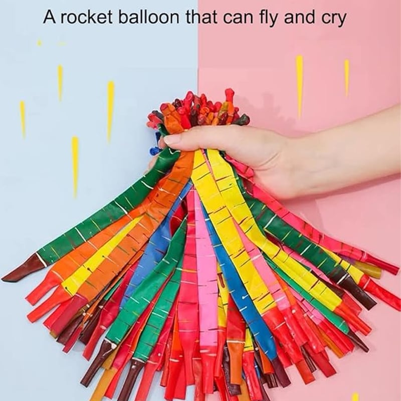 🎈100Pcs Rocket Balloons - Assorted Colors Flying Magic Long Balloons - 🎁BUY 1 GET 100 PCs & Pump