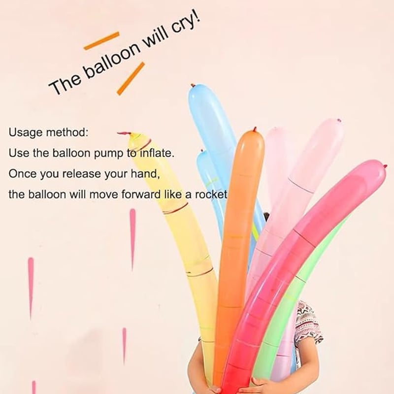 🎈100Pcs Rocket Balloons - Assorted Colors Flying Magic Long Balloons - 🎁BUY 1 GET 100 PCs & Pump