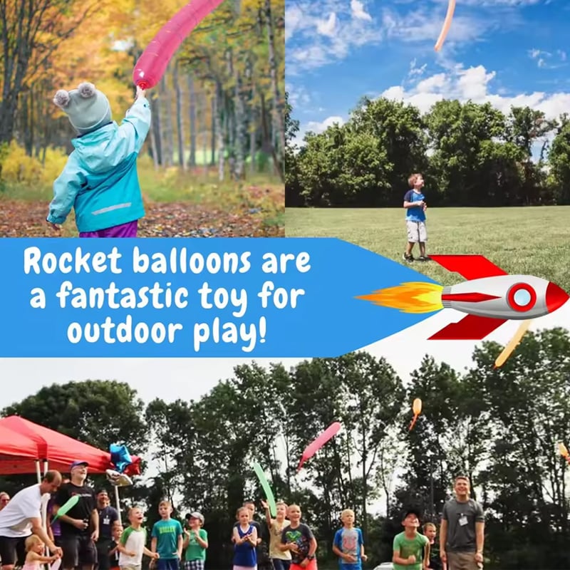 🎈100Pcs Rocket Balloons - Assorted Colors Flying Magic Long Balloons - 🎁BUY 1 GET 100 PCs & Pump